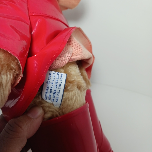 Vintage 1981 Paddington Bear  Stuffed Plush Red Rain Coat Hat By Eden Toys - Picture 7 of 12